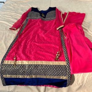 Hot pink party wear three piece suit